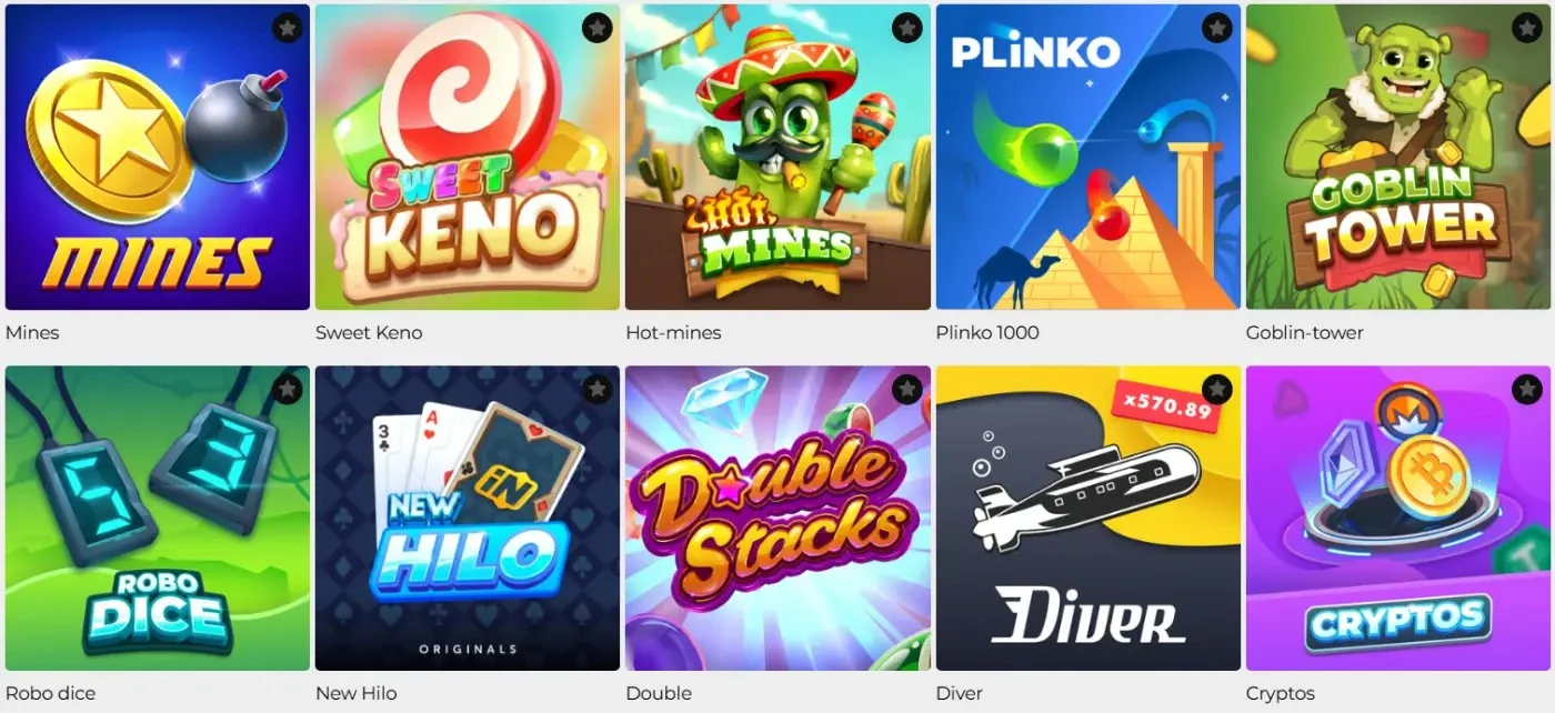 Jeux crash et instantanés de Lord of Spins : Mines, Plinko, Keno
